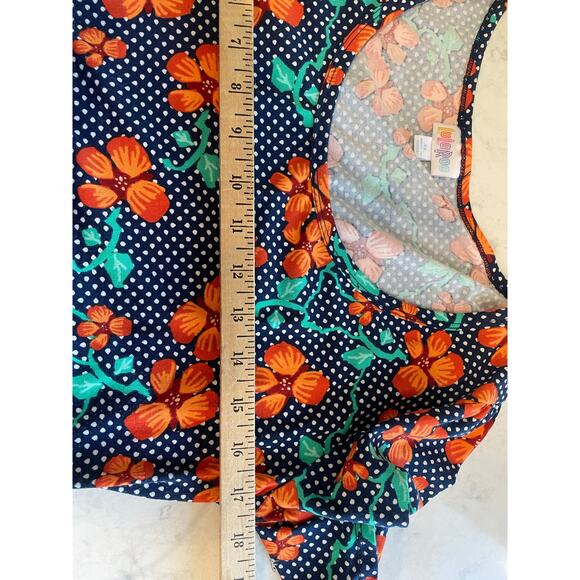 Lularoe Anna Dress Large Navy White Dot w/orange Floral Fall EUC - Picture 7 of 8